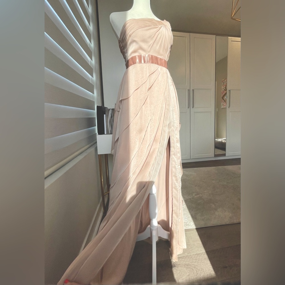 Adrianna Papell Long Layer Tier Dress,Champagne Petal,Size 4 Bridesmaid/Wedding